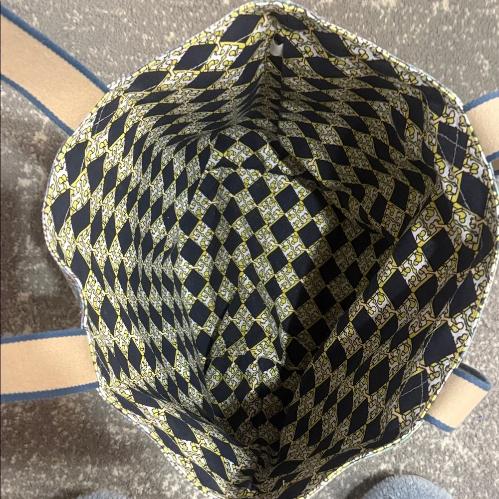 Tory Burch Beige and Blue Checkered Tote With Large Dust Bag - Picture 5 of 6